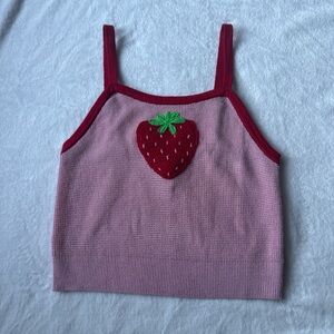 Hot Topic Pink knit embroidered Strawberry Tank Top